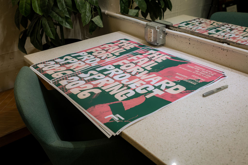 Custom-printed Fail Forward Project posters from the Spring 2026 event